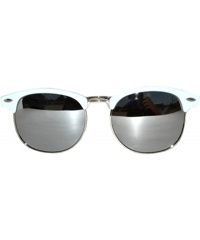 Round Retro Classic Sunglasses Metal Half Frame With Colored Lens Uv 400 - White-silver-mirror - C412MX64GKN $8.16