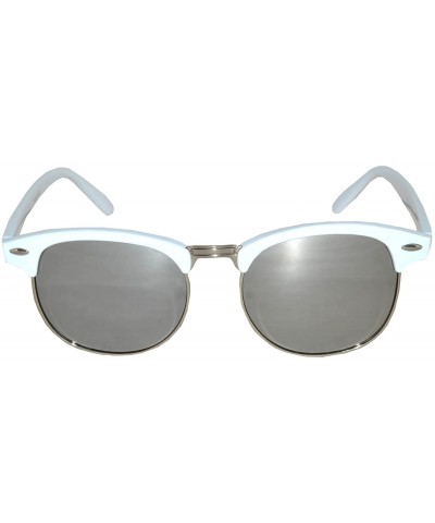 Round Retro Classic Sunglasses Metal Half Frame With Colored Lens Uv 400 - White-silver-mirror - C412MX64GKN $8.16