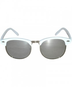 Round Retro Classic Sunglasses Metal Half Frame With Colored Lens Uv 400 - White-silver-mirror - C412MX64GKN $8.16