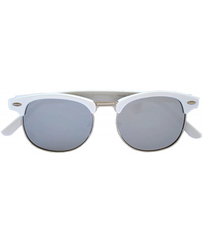 Round Retro Classic Sunglasses Metal Half Frame With Colored Lens Uv 400 - White-silver-mirror - C412MX64GKN $8.16