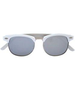 Round Retro Classic Sunglasses Metal Half Frame With Colored Lens Uv 400 - White-silver-mirror - C412MX64GKN $8.16