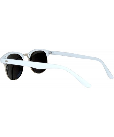 Round Retro Classic Sunglasses Metal Half Frame With Colored Lens Uv 400 - White-silver-mirror - C412MX64GKN $8.16