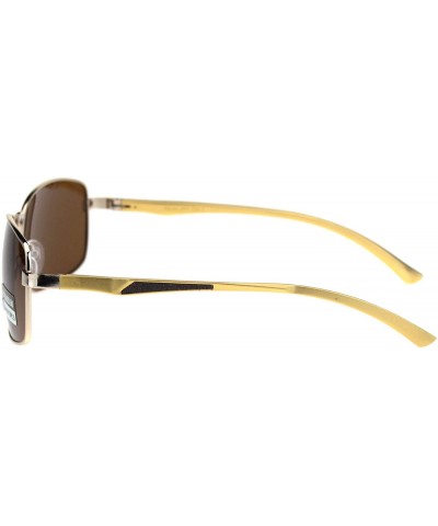Rectangular Mens Polarized Lens Aluminum Arm Metal Rim Light Weight Agent Sunglasses - Gold Brown - CD18QQRALSU $11.23