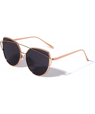 Cat Eye Flat Lens Color Mirror Crossed Curved Top Bar Cat Eye Sunglasses - Black Gold - CL19080WCLQ $30.14