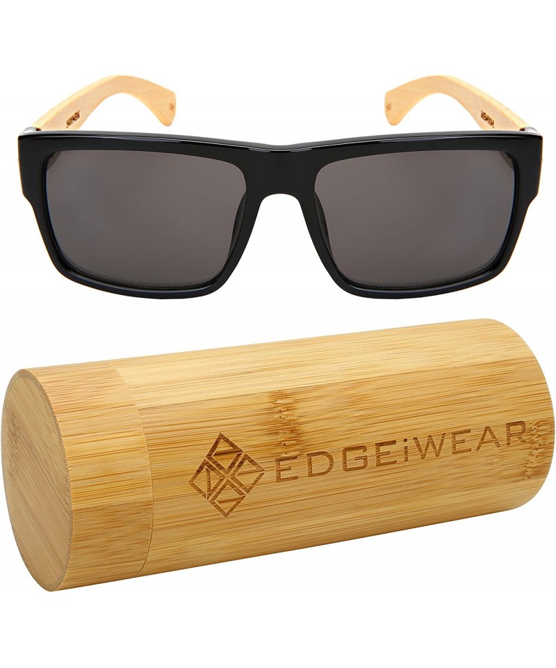 Square Retro Square Wooden Bamboo Sunglasses 540894BM-SD - Set2 Black/Grey Lens+case - C518ERW9YOU $18.84