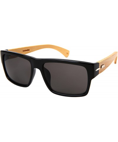 Square Retro Square Wooden Bamboo Sunglasses 540894BM-SD - Set2 Black/Grey Lens+case - C518ERW9YOU $18.84