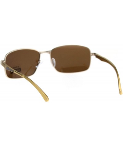 Rectangular Mens Polarized Lens Aluminum Arm Metal Rim Light Weight Agent Sunglasses - Gold Brown - CD18QQRALSU $11.23