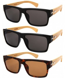 Square Retro Square Wooden Bamboo Sunglasses 540894BM-SD - Set2 Black/Grey Lens+case - C518ERW9YOU $18.84
