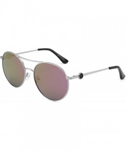 Round Round Polarized Sunglasses for Women Double Bridge Frame Sun Glasses Shades - Silver/Purple - CG18A320LY0 $13.40