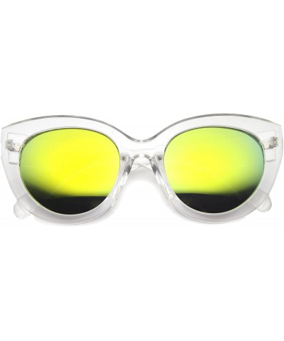 Cat Eye Retro Translucent Frame Colored Mirror Lens Cat Eye Sunglasses 55mm - Clear / Sun - CX126OMVU03 $10.09