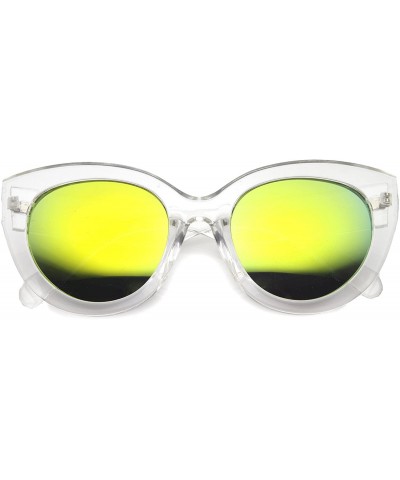 Cat Eye Retro Translucent Frame Colored Mirror Lens Cat Eye Sunglasses 55mm - Clear / Sun - CX126OMVU03 $20.19