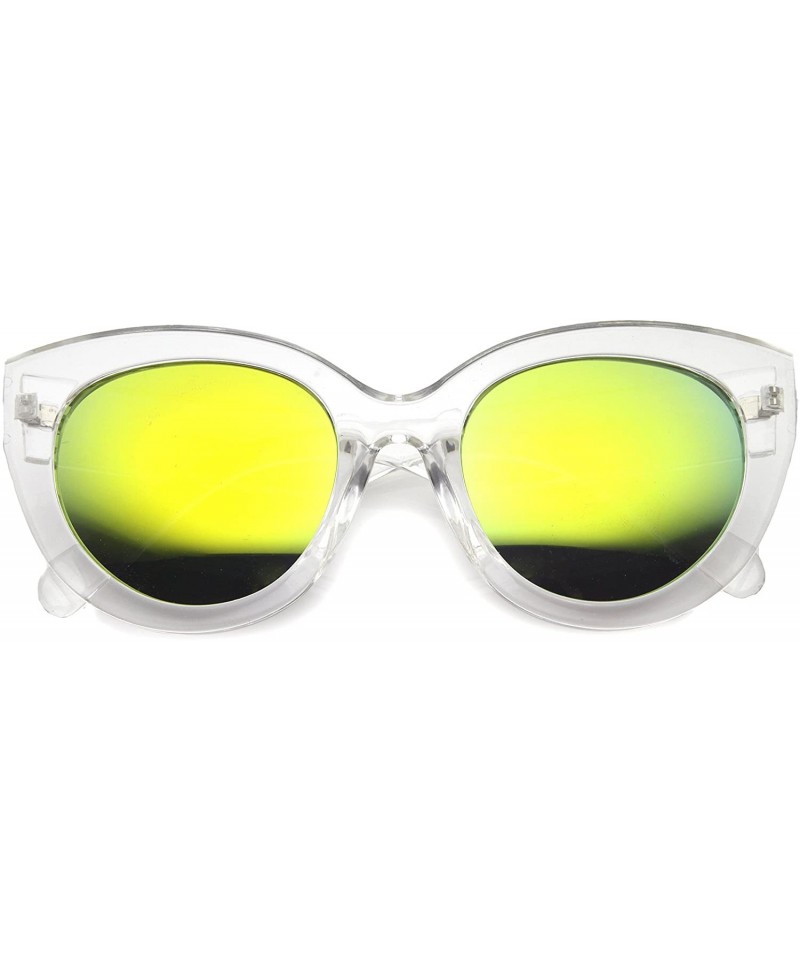 Cat Eye Retro Translucent Frame Colored Mirror Lens Cat Eye Sunglasses 55mm - Clear / Sun - CX126OMVU03 $10.09
