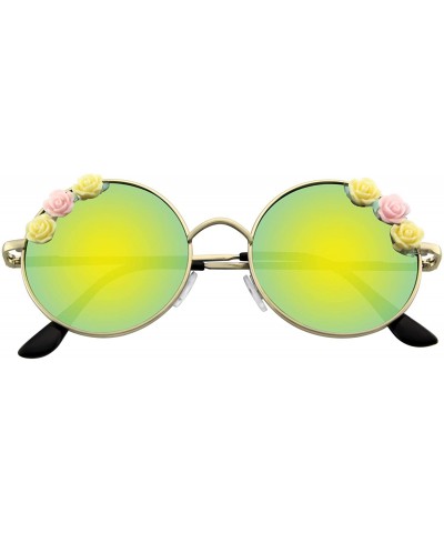 Round Flower Sunglasses Hippie Boho Festival Circle Round Sunglasses - Gold - CY18SQAXE7W $8.07