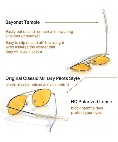 Rectangular Mens Aviator Sunglasses 55mm Polarized Pilot Military Square Shades with Bayonet Temples - CS18YIIZIXS $20.13