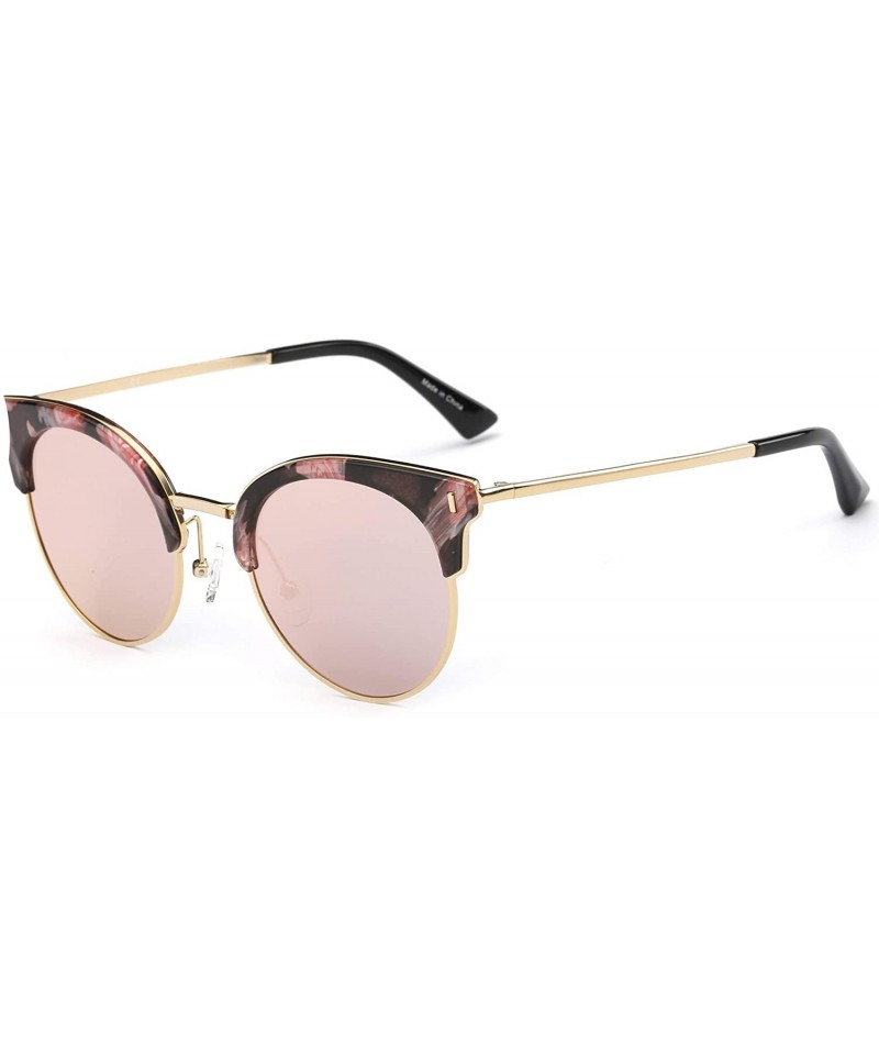 Goggle Women Half Frame Round Cat eye Fashion Sunglasses - Pink - CL18WU6XKLQ $21.65