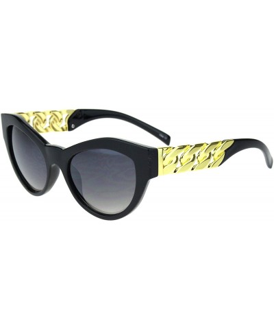 Cat Eye Womens Heavy Thick Metal Chain Arm Squared Cat Eye Sunglasses - Black Smoke - C718QEK63GU $9.72