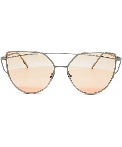 Cat Eye 842 Premium Oversized Cat Eye Tinted Flat Lenses Retro Street Fashion Metal Frame Women Sunglasses - Silver/Pink - CM...