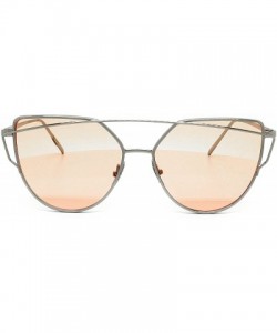 Cat Eye 842 Premium Oversized Cat Eye Tinted Flat Lenses Retro Street Fashion Metal Frame Women Sunglasses - Silver/Pink - CM...