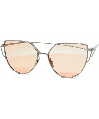 Cat Eye 842 Premium Oversized Cat Eye Tinted Flat Lenses Retro Street Fashion Metal Frame Women Sunglasses - Silver/Pink - CM...