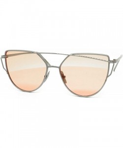 Cat Eye 842 Premium Oversized Cat Eye Tinted Flat Lenses Retro Street Fashion Metal Frame Women Sunglasses - Silver/Pink - CM...