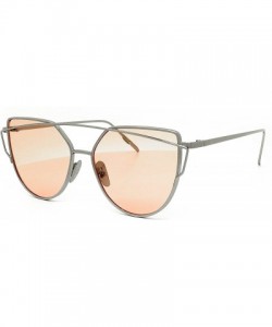 Cat Eye 842 Premium Oversized Cat Eye Tinted Flat Lenses Retro Street Fashion Metal Frame Women Sunglasses - Silver/Pink - CM...