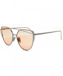 Cat Eye 842 Premium Oversized Cat Eye Tinted Flat Lenses Retro Street Fashion Metal Frame Women Sunglasses - Silver/Pink - CM...