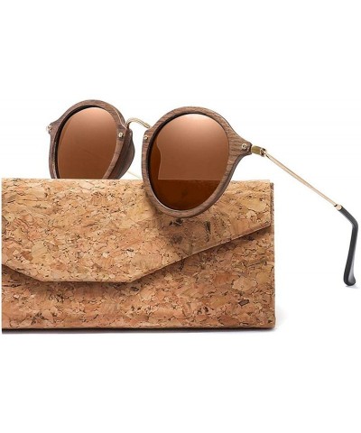 Goggle Ultralight Women Men Polarized Sunglasses Wooden Round Frame CR39 Lens - Brown Lens With Case - CZ198AI2H6A $41.69