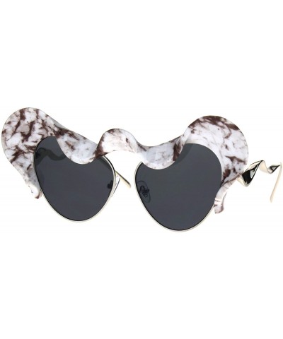 Oversized Womens Sunglasses Super Unique Wavy Cloud Top Cateye Frame UV 400 - White Brown Marble - CN1874U67HY $22.25