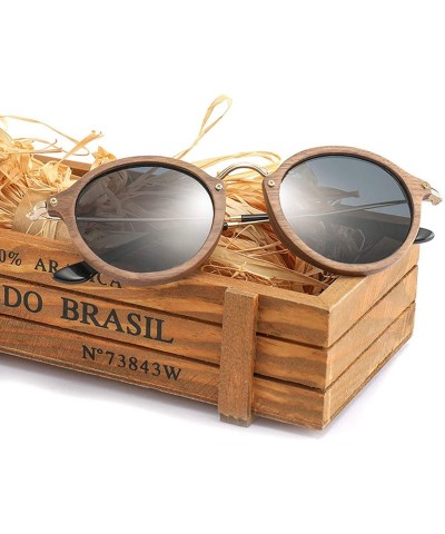 Goggle Ultralight Women Men Polarized Sunglasses Wooden Round Frame CR39 Lens - Brown Lens With Case - CZ198AI2H6A $41.69