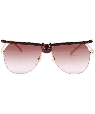 Round Stylish Metal Bee Decoration Sunglasses UV Protection Frame - Gradient Brown/Leopard - C0190HIHN9N $18.37