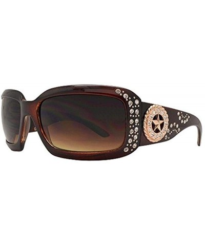 Rectangular Western Cowgirl Bling Sunglasses Rhinestone Ladies Womens Shades + Case Jp - Brown Gold Star - CU1903UX0NL $19.27