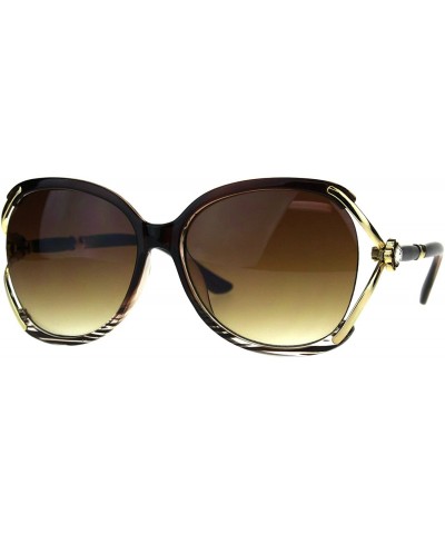Square Womens Fashion Sunglasses Rhinestone Flower Accent Designer Style - Brown - CH18H3QRR0Z $8.99