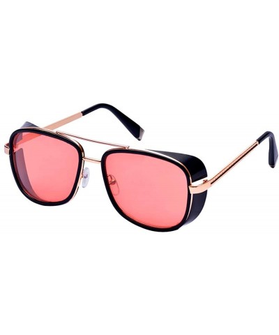 Oval Iron Man Tony Retro Sunglasses Windshield Double Beam Square Metal Frame Glass - Red - C618SRU34X7 $7.31