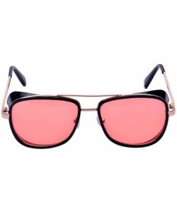 Oval Iron Man Tony Retro Sunglasses Windshield Double Beam Square Metal Frame Glass - Red - C618SRU34X7 $7.31