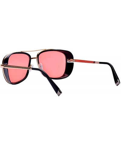 Oval Iron Man Tony Retro Sunglasses Windshield Double Beam Square Metal Frame Glass - Red - C618SRU34X7 $7.31