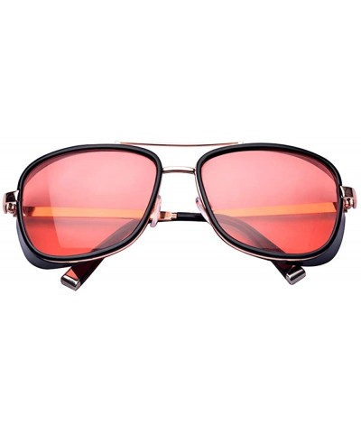 Oval Iron Man Tony Retro Sunglasses Windshield Double Beam Square Metal Frame Glass - Red - C618SRU34X7 $7.31