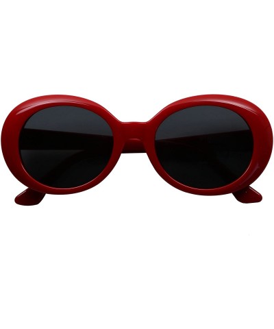 Oval Oversized 90's Retro Pop Colorful Candy Lens Clout Goggles Oval Round Mod Sunglasses - Red Frame - CX187IXUNZH $12.51