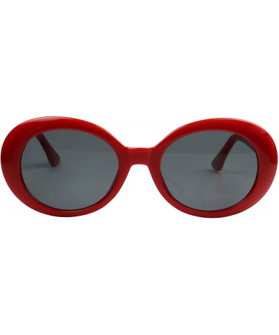 Oval Oversized 90's Retro Pop Colorful Candy Lens Clout Goggles Oval Round Mod Sunglasses - Red Frame - CX187IXUNZH $12.51