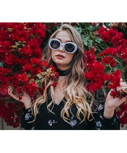 Oval Oversized 90's Retro Pop Colorful Candy Lens Clout Goggles Oval Round Mod Sunglasses - Red Frame - CX187IXUNZH $12.51