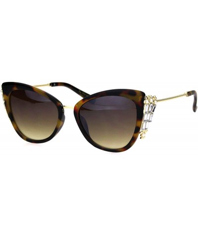 Cat Eye Womens Side Visor Shadelier Rhinestone Jewel Cat Eye Mod Sunglasses - Tortoise Gold Brown - CR18HSU4MXR $26.12