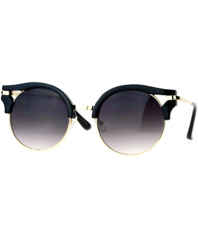 Round Womens Fashion Sunglasses Wing Topped Round Circle Designer Frame - Black Gold - CI189Y3Z6LZ $10.21