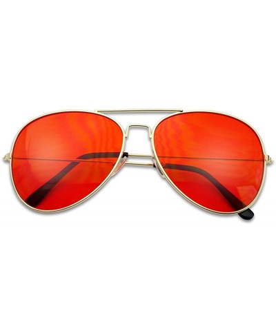 Round Colorful Gold Metal Classic Black Plastic Aviator Sunglasses 60mm 65mm Aviators w/ Color Lenses - Gold - Red - CS12MXZO...