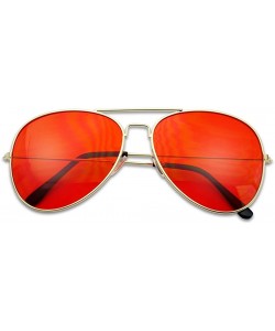 Round Colorful Gold Metal Classic Black Plastic Aviator Sunglasses 60mm 65mm Aviators w/ Color Lenses - Gold - Red - CS12MXZO...