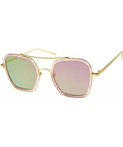 Square Modern Slim Temple Browbar Color Mirrored Flat Lens Square Sunglasses 52mm - Pink-gold / Magenta Mirror - CQ12KUKHKC7 ...