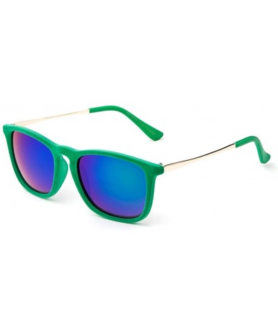 Square "Bonna" Womens Round Suede Material Stlyish Fashion Sunglasses - Green - CQ127Y3GKQF $22.82