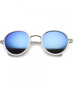 Round Classic Dapper Side Cover Colored Mirror Lens Round Sunglasses 52mm - White-silver / Blue Mirror - CD12I21RMBZ $7.40