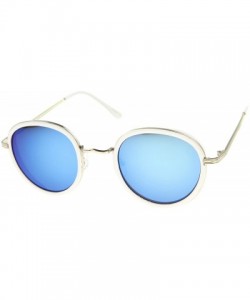 Round Classic Dapper Side Cover Colored Mirror Lens Round Sunglasses 52mm - White-silver / Blue Mirror - CD12I21RMBZ $7.40