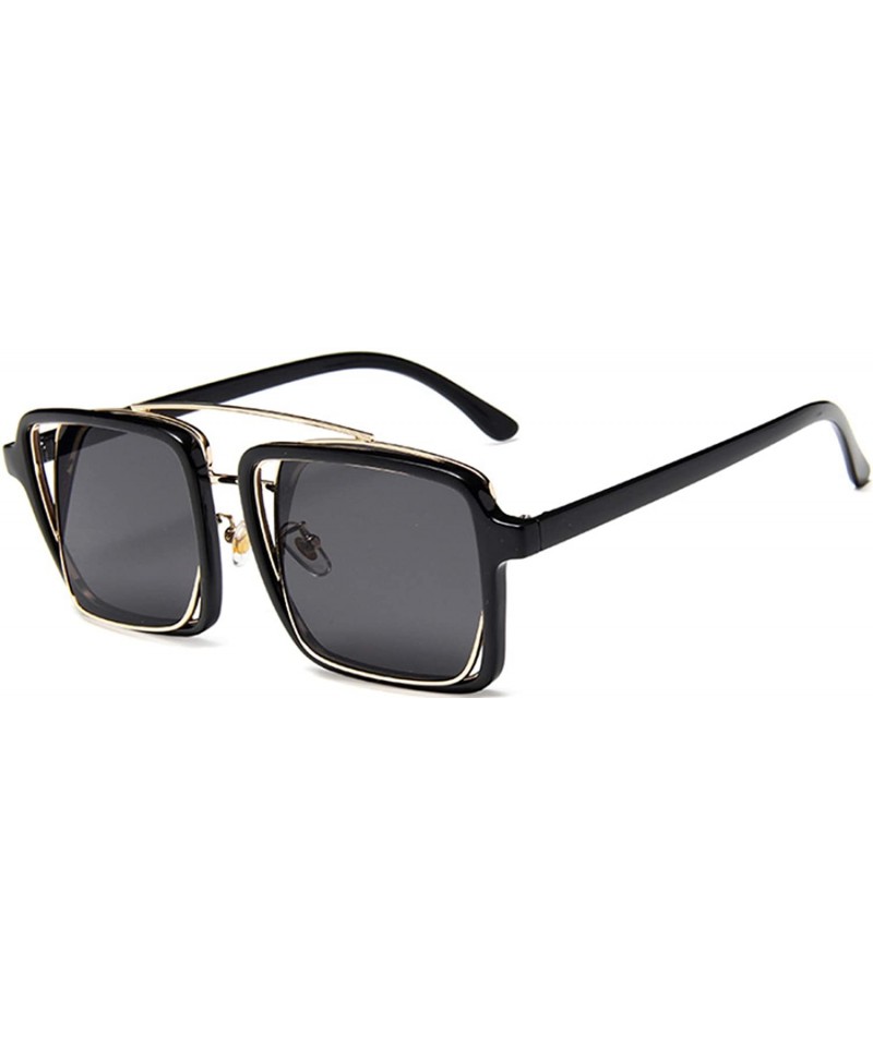 Square Retro Square Oversized Sunglasses Unisex Double Frame Glasses - Black - CO18NA4OXCE $9.11