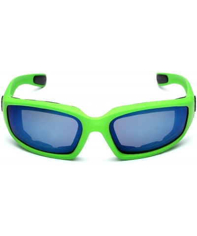 Shield Padded Bikers Sport Sunglasses Offered in Variety of Colors - Lime - Ice - C012NAGV6QG $9.42