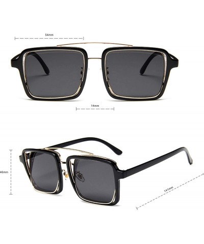 Square Retro Square Oversized Sunglasses Unisex Double Frame Glasses - Black - CO18NA4OXCE $9.11